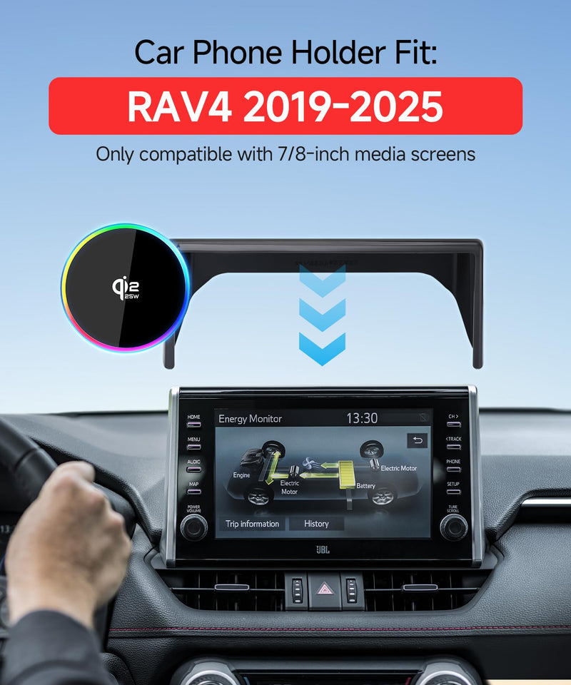 Qi2.2 25W Wireless Charger Car Phone Mount for Toyota RAV4/Hybrid 2019-2025 | 7/8" Screen,Magsafe Accessories Fast Charging Magnetic Cell Phone Holder Clip Compatible with iPhone Android,Navigation Stand