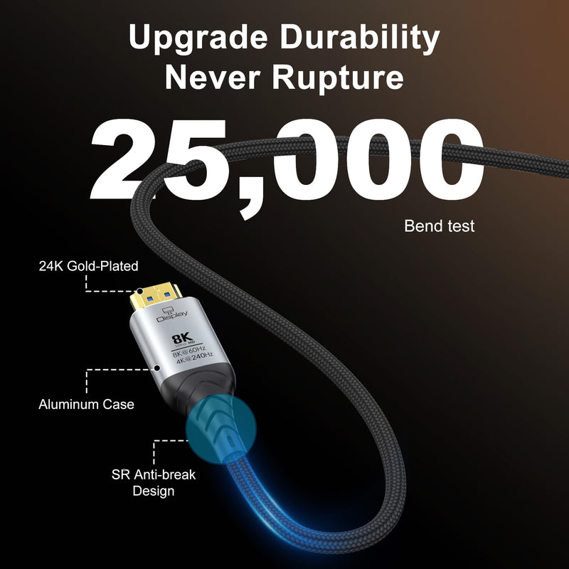 Fiber Optic HDMI Cable 50FT, 8K Long HDMI 2.1 Cable, 48Gbps Ultra High Speed Braided 8K@60Hz 4K@120Hz, Dynamic HDR, eARC, HDCP 2.2&2.3, 3D, for PS5, Xbox, HDTV, Laptop, Monitor 50 feet