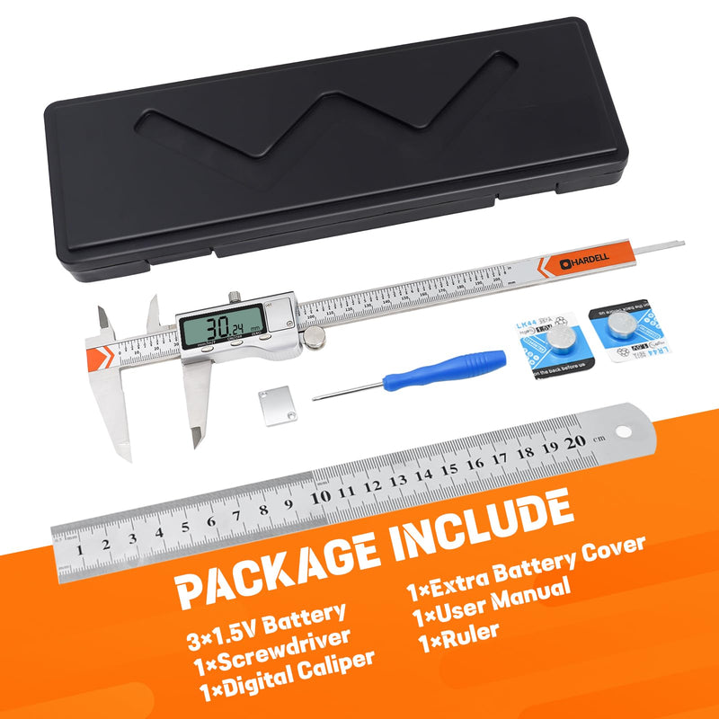 Digital Caliper, HARDELL Caliper Measuring Tool-All Metal Caliper with 2 Batteries, Inch Metric Fraction Large LCD Screen Digital Micrometer, Digital Caliper 8 Inch for Household/DIY