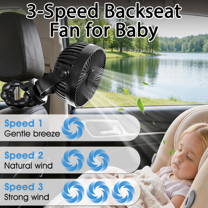 Recharge Car Fans for Backseat for Kids, Car Headrest Backseat Fans for Car for Kids