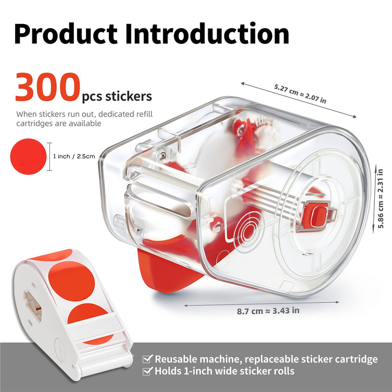 300 PCS Red Dot Stickers with Sticker Dispenser,Round Coding Labels Circle Dots Labels Stickers,Circle Dot Stickers Label Sticker for Office,Classroom,Small Business,Papers