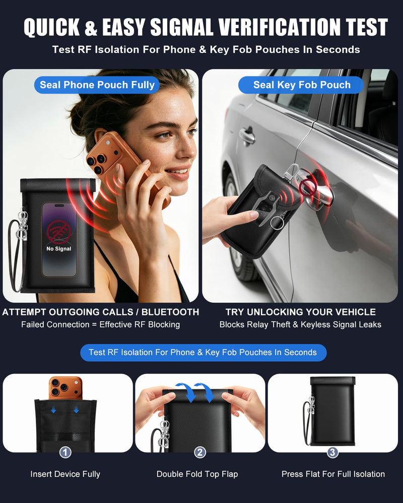 Faraday Bags for Phones & Car Key Fobs, 2-in-1 Signal Blocking Set | Large phone pouch and compact key pouch with dual-layer shielding to help reduce relay theft and protect digital privacy 1 Large Phone Pouch + 1 Key Fob Pouch