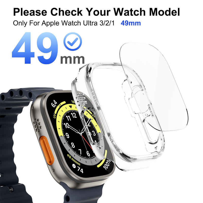 Case for Apple Watch Ultra 3/2/1 49mm, 5 Clear | 5+3 Pack, PC Bumper Covers, Tempered Glass Screen Protectors, Full Protective Shockproof, Watch Shell Film Combo Ultra 3/2/1-49mm