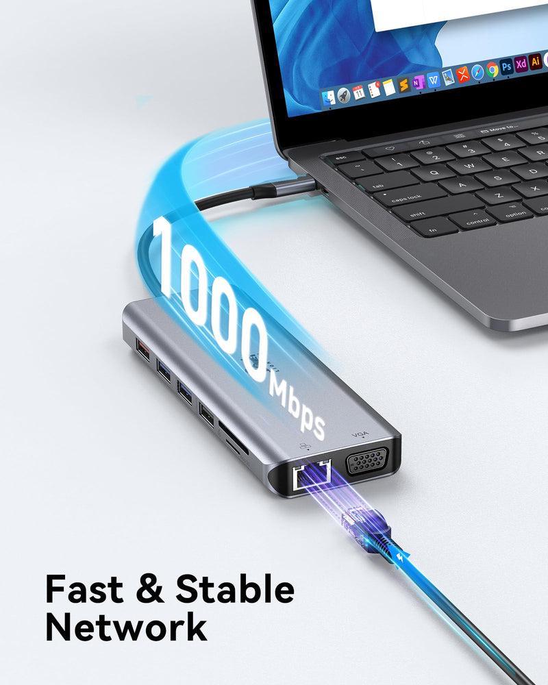 USB C Docking Station Dual Monitor for Laptop, LIONWEI 14-in-1 USB-C Hub with Triple Display, 2 HDMI + VGA, Ethernet, 6 USB A/C 3.0/2.0, PD, SD/TF, Audio, USBC Dock for Surface/HP/Dell/Lenovo/MacBook 14 in 1 VGA