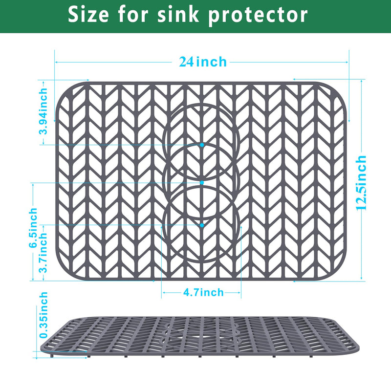 GUUKIN Sink Protectors for Kitchen Sink 19x13 & 24x12.5 & 13x11 & 26x14 & 28x14 & 29x15, Large Silicone Mats Grid for Bottom of Farmhouse Stainless Steel (24x12.5 with 3 Reserved Holes) 24"x 12.5" 3 Reserved Holes