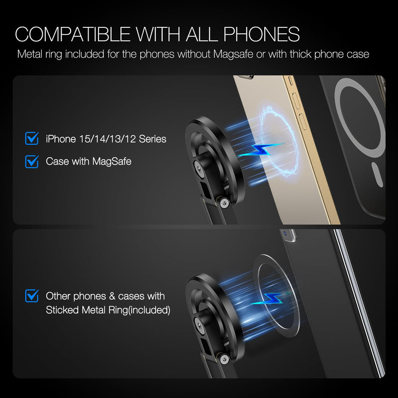 Magnetic Pocket Phone Tripod Foldable Compatible with Magsafe iPhone 15/14/13/12 Plus Pro Max Series, Mini Cell Phone Tripod Mount Handle Smartphone Desk Stand Travel All in One