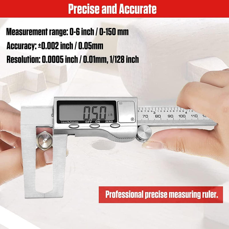 Disc Brake Rotor Micrometer, 6 Inch Brake Rotor Caliper Measuring Tool of Inch and Millimeter Conversion Stainless Steel Electronic Vernier Caliper Auto-Off Feature Electronic Gauge with LCD Screen