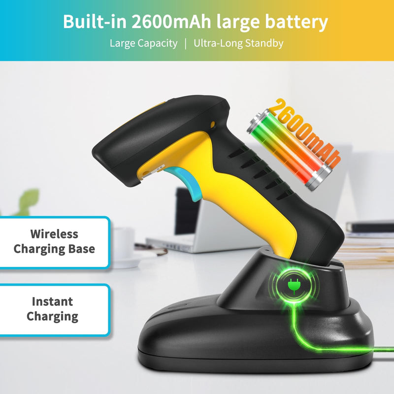 NETUM Upgraded QR Industrial Bluetooth Barcode Scanner with Charging Dock, Wireless 2D 1D Bar Code Reader 2600mAh Drop Protection Shock Dust Proof Hands Free for Windows Mac Android iOS (NT-1200) NT-1200