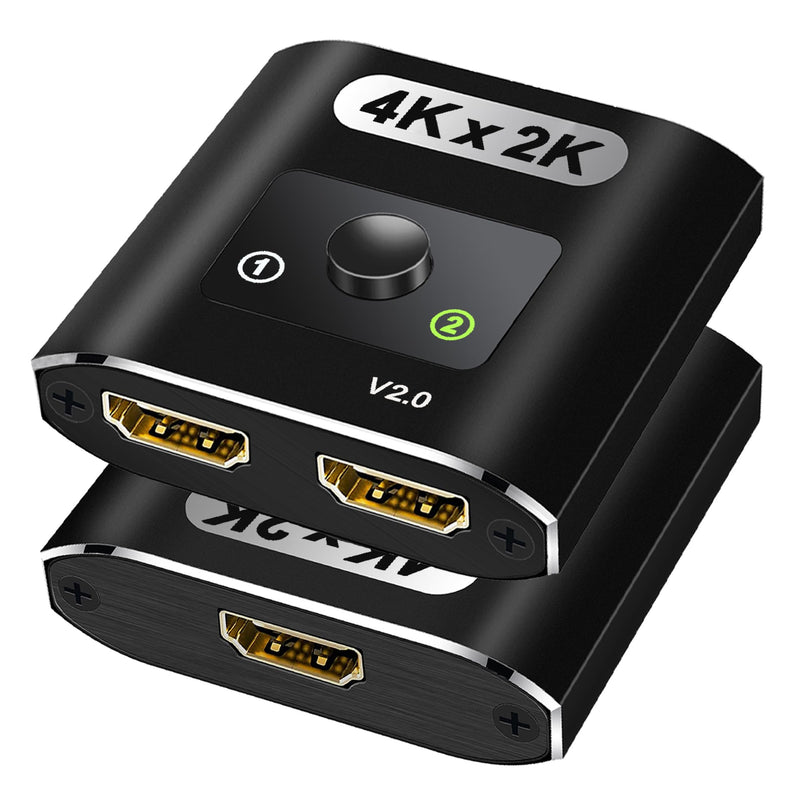 HDMI Switch Splitter 4K@60Hz, Aluminum Bi-Directional HDMI 2.0 Switcher, HDMI Splitter 1 in 2 Out/ 2 in 1 Out, Support 4K 3D HDR for Xbox, PS5/4/3, Fire Stick, Roku, HDTV, Projector, Computer (Black) Black