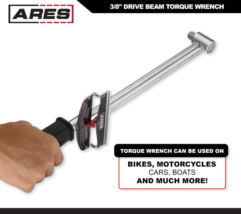 ARES 70214-3/8-inch Drive Beam Torque Wrench - 0-800 Inch/Pounds and 0-90 Newton/Meter Torque Wrench - High Visibility Markings for Easy Readings 3/8-Inch Drive Beam Torque Wrench