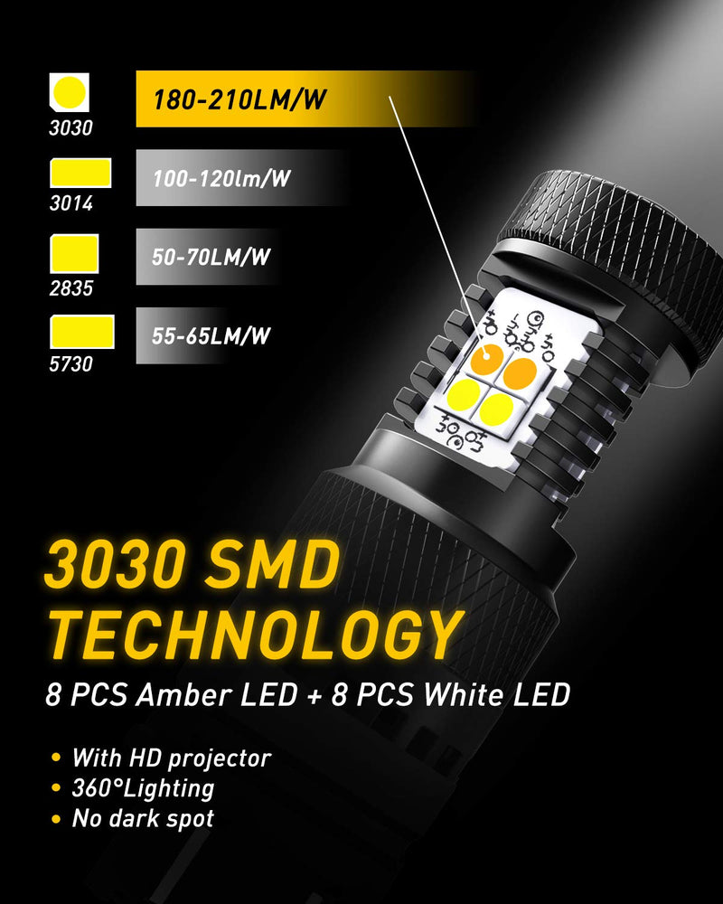AUXITO White and Amber Dual Color Switchback 3157 3155 3457 4157 LED Bulbs with Projector 3030 Chipsets for Car Turn Signal Lights Parking Lights, (Pack of 2) White/Amber Yellow Switchback