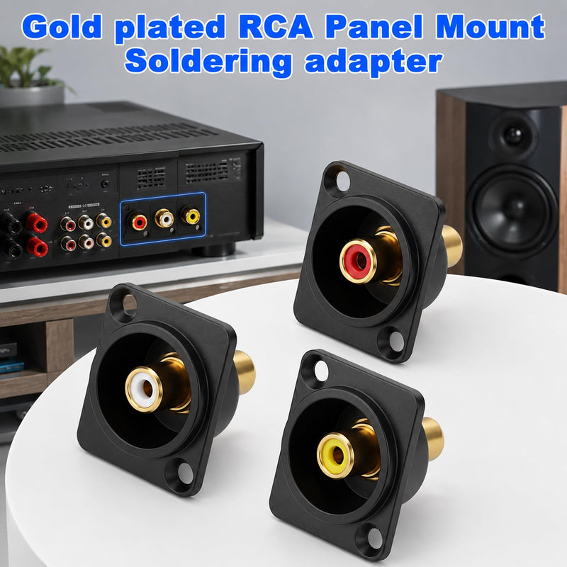 3 Pcs Gold Plated RCA Panel Mount Adapter, 3 Color RCA Female to Female Av Chassis Socket Connectors RCAs Chassis Socket Av Audio Connector for Stereo Amplifier Home Cinema TV