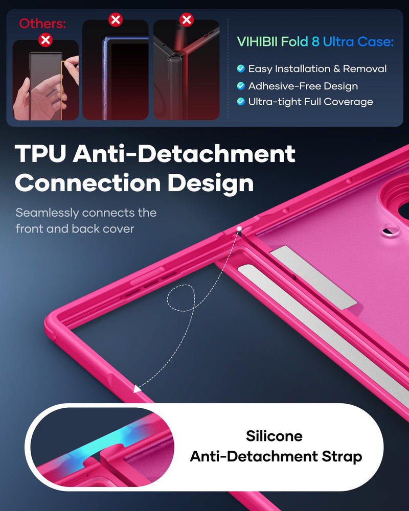 Vihibii for Samsung Galaxy Z Fold 8 Ultra Case with Stand, 2026, Hot Pink | HD Front Screen Protector, Compatible with MagSafe, Rugged Hinge Protection, Full Camera Protective, Shockproof, Women Men