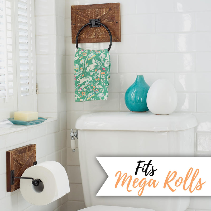 Autumn Alley Rustic Farmhouse Toilet Paper Holder - Farmhouse Bathroom Country Decor - Rustic Bathroom Accessories with Warm Brown Wood & Black Metal - Adds Western Decor Charm