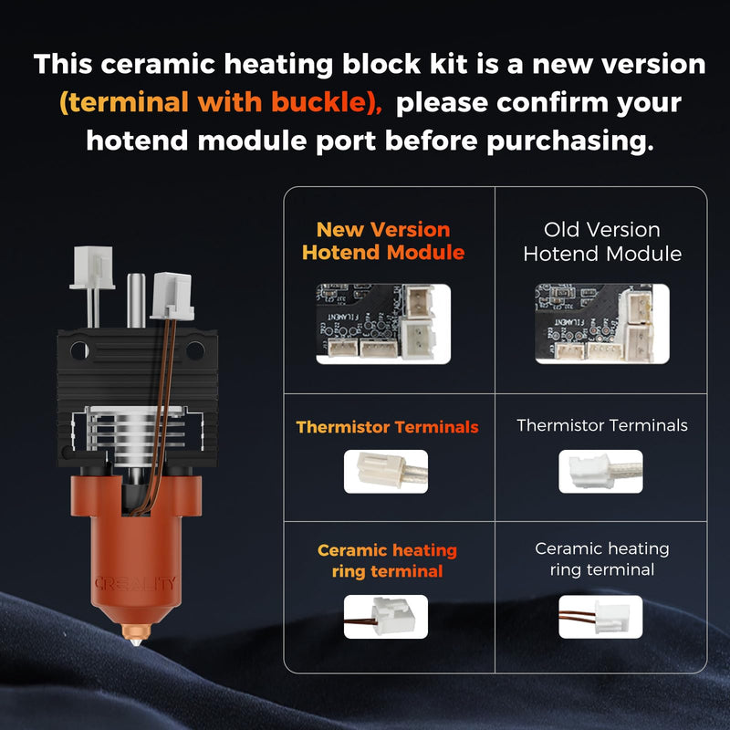 Creality Official 2025 K1/K1C/K1 SE/K1 Max Upgrade Ceramic Heating Block Kit, New Version Terminal with Buckle, 600mm/s High-Speed Hotend with Unicorn Quick-Swap Nozzle for K1 Series 3D Printer
