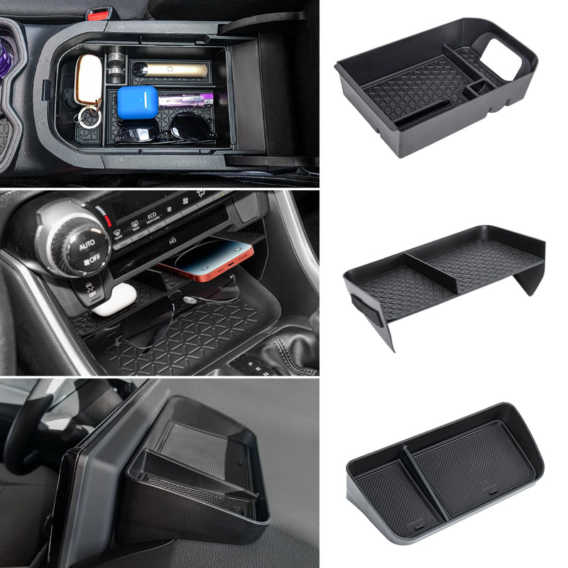 3PCS Center Console Organizer Tray and Armrest Storage Box Compatible with Toyota RAV4 2019-2022 2023 2024 Dash Storage Tray Interior Accessories-Not for New 10.5'' Multimedia Display 3PCS