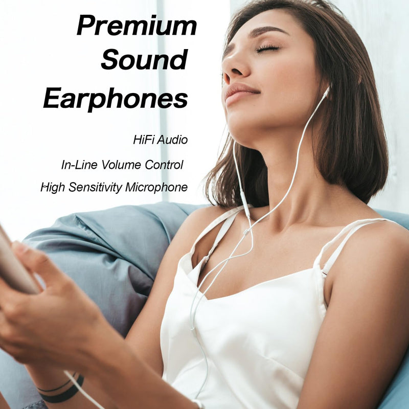 USB C Headphones Wired for iPhone 17 16 15 Pixel Galaxy | Wired USB C earphones, Plug and play, Microphone and Volume Control, Music/Call/Meeting/Jogging/Leisure/Commute WHITE