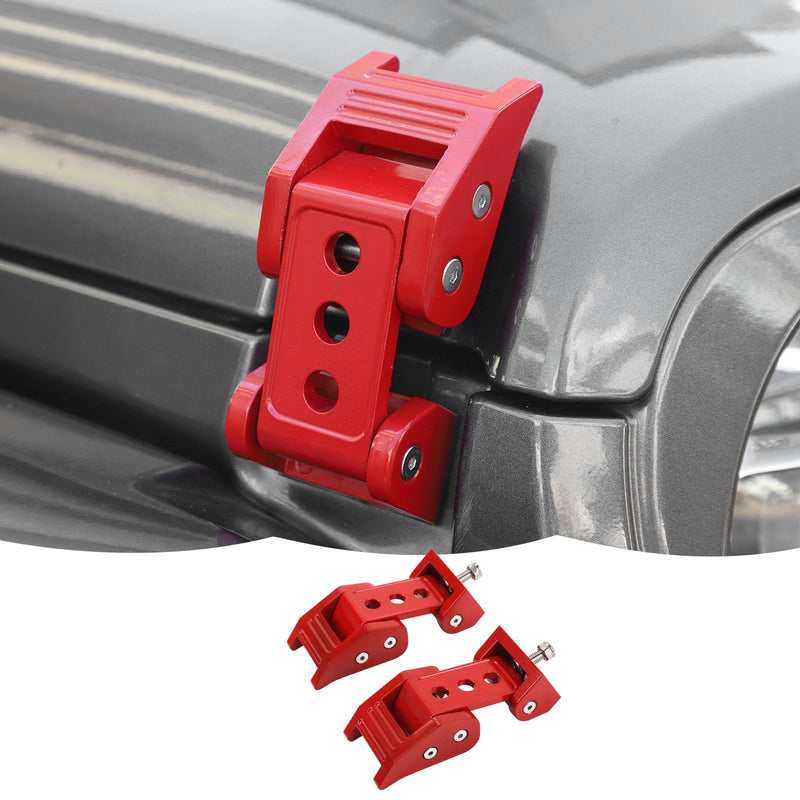 Hood Latches Hood Lock Catch Latches Kit Aluminum Alloy Stainless Steel for Jeep Wrangler JK JKU JL JLU & Gladiator JT 2007-2024,Red Red
