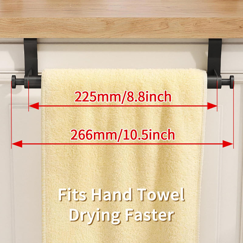 Over Cabinet Towel Holder, Stainless Steel Over The Cabinet Towel Rack Bars for Kitchen Cabinet Doors, Dish Towel Holder with Hooks, 2 Pack (Black) Black 10.5 inch