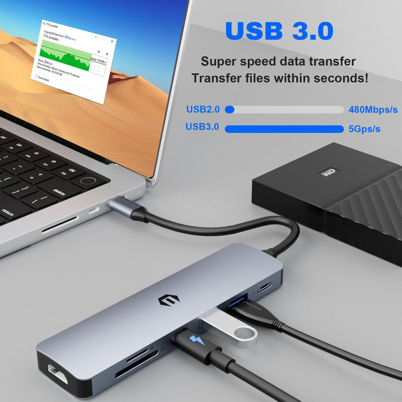 Tiergrade USB C Hub Multiport Adapter, 7-in-1 USB C Docking Station with HDMI, 100W PD Charging Port, 2 USB 3.0, USB C 3.0, SD/Micro SD Card Reader