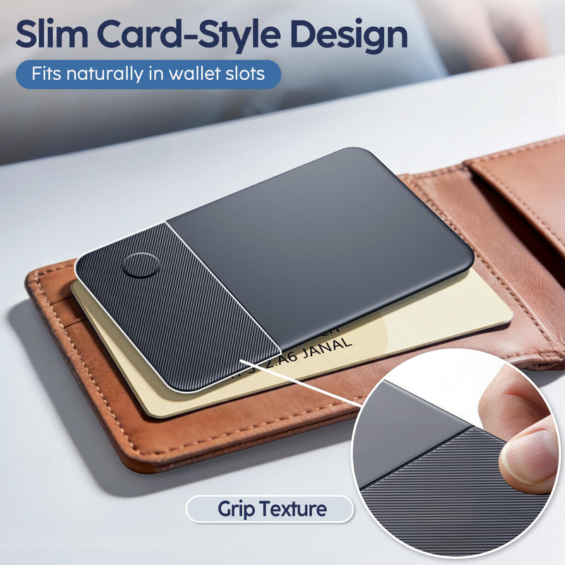 Ultra-Slim Wallet Tracker Card, Works with Apple Find My & Android Find Hub, Rechargeable Smart Tracking Card for Wallet, Luggage, Passport, Keys, Travel & Everyday Use deep black