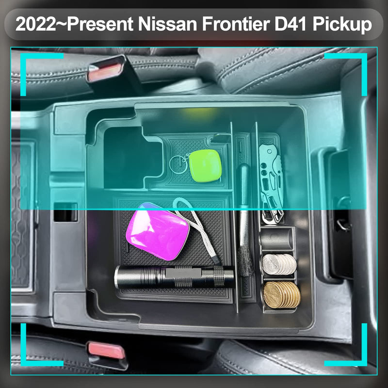 CDEFG for 2022 2023 2024 2025 Frontier Pickup Truck Center Console Organizer 2024 2025 Frontier Truck Armrest Storage Box 2022-2024 2025 Frontier Truck Accessories Black Trim