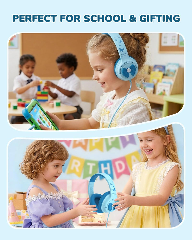iClever C371 Kids Headphones with Cord for School Boys Girls Travel Gift | SafeSound Tech3.0, Stereo Sound, 3.5mm Jack, Foldable, Durable Headband, Safe Wired Headphones for Kids, Powder Blue Blue Powder