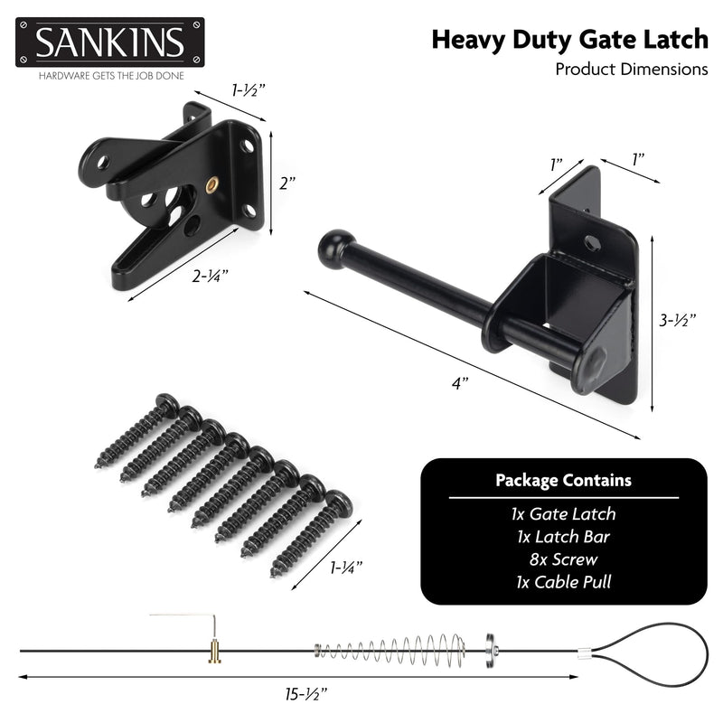 Self-Locking Gate Latch with Spring Cable Pull for Wooden Fence Gate Heavy Duty, Post Mount Automatic Gravity Lever Gate Fence Door Latches for Wooden Fence Secure Pool Garden Shed, 2PCS 2 Upgrade