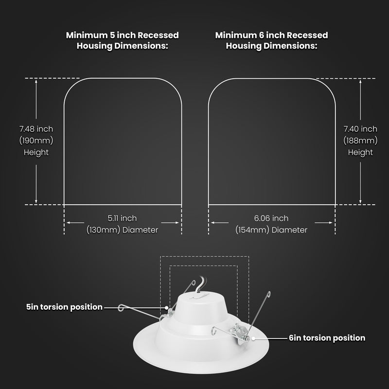 Feit Electric LED Recessed Light Retrofit Kit - 5/6 in Dimmable with Baffle Trim, 75W Equivalent, Adjustable White 2700K–5000K, 90+ CRI, for Living, Bathroom, Dining & Kitchen Room 6 Count (Pack of 1) 6 Way + 75W