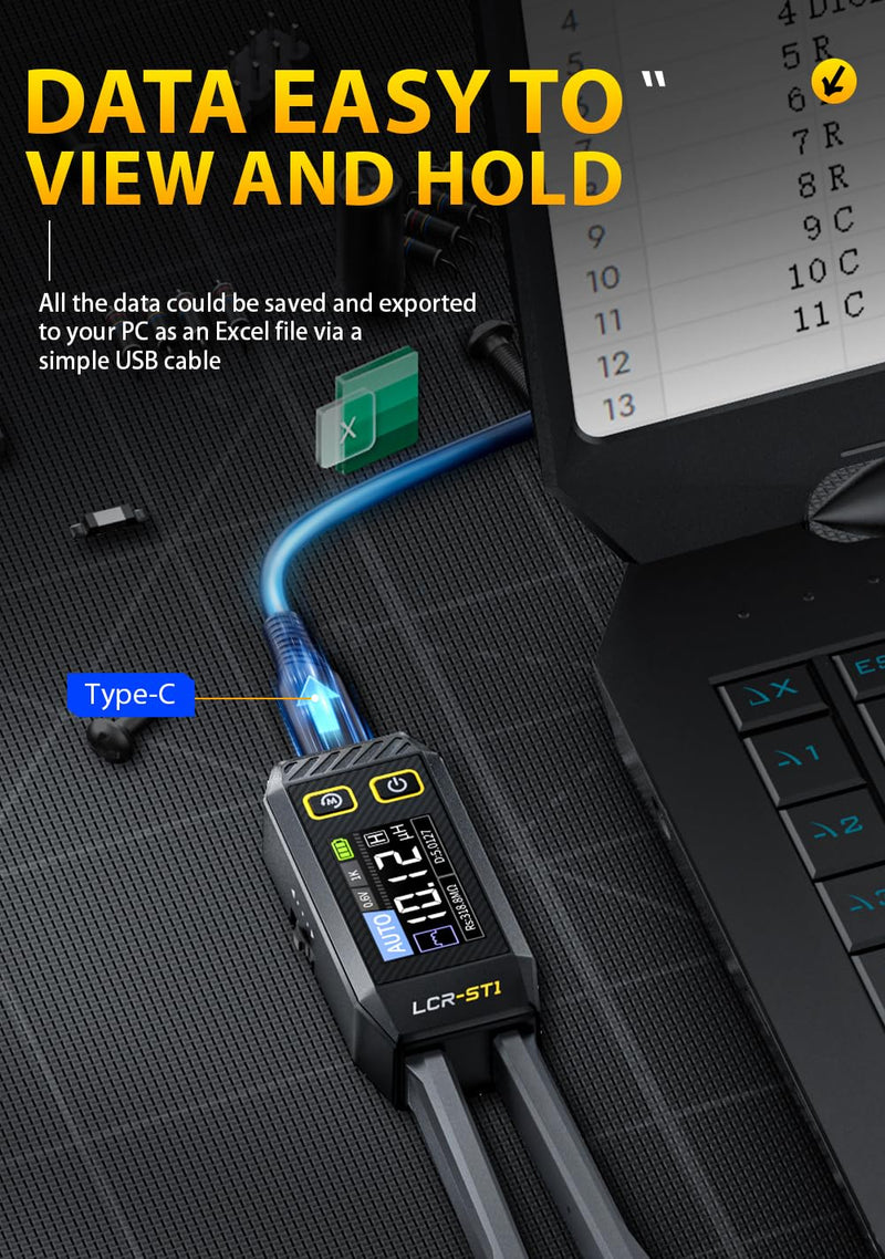 FNRSI Upgraded Version LCR-ST1 Mini Smart LCR Meter, SMD Tester, ESR Meter - 100Hz, 1kHz, and 10kHz Resistance Capacitance Inductance Continuity Diodes Measurement Tool