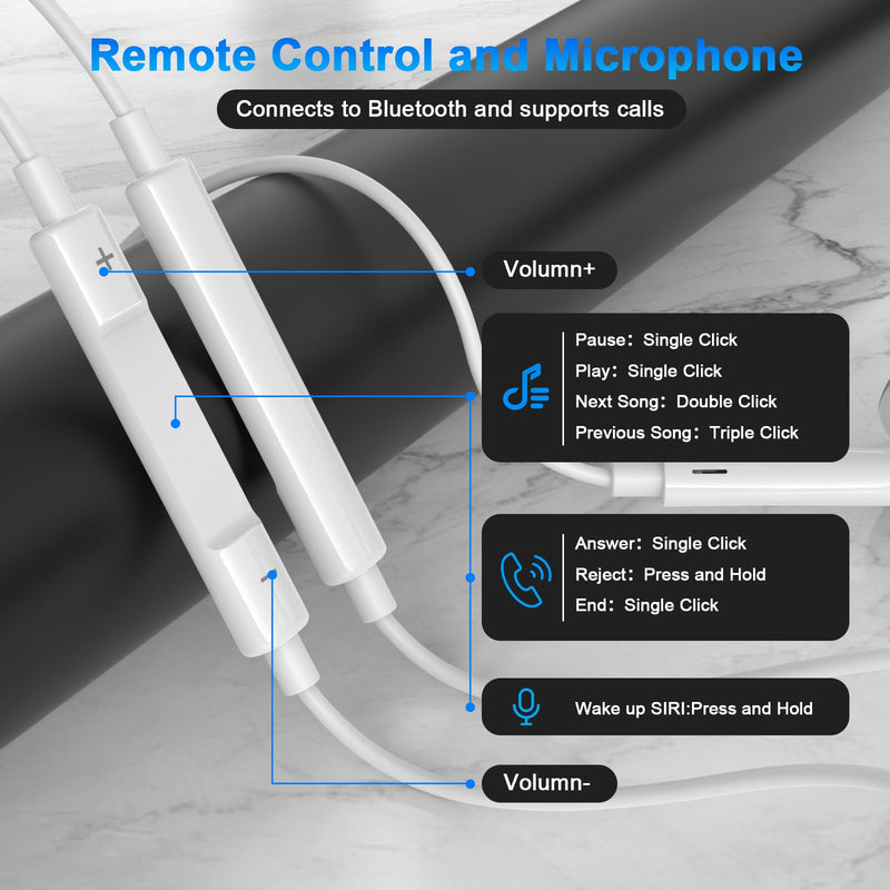 2 Pack Wired Headphones for iPhone Earbuds iPhone 14 Headphones Wired | Wired Earbuds for iPhone Built-in Microphone & Volume Control Nosie Reduction Headsets Compatible with iPhone 14/13/12/11/XR LWhite