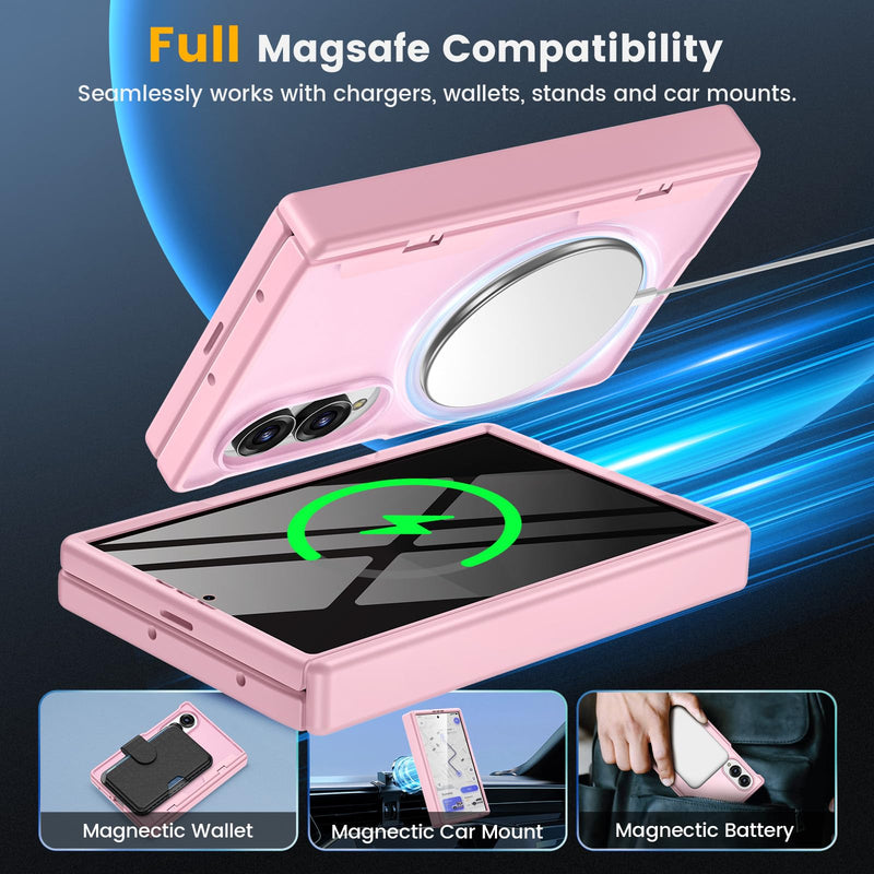 Magnetic for Samsung Galaxy Z Fold 8 Case with Hinge Protection Pink | Compatible with MagSafe, Built-in Privacy Screen Protector, Translucent Matte Back, 360° Shockproof Protective Phone Cover Fold8 (Privacy)