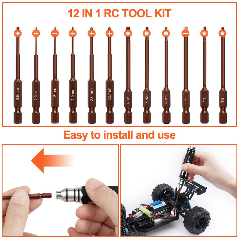 Hex Screwdrivers Set 12 in 1 RC Hobby Tools Kit S2 Steel Tool for RC Car Model Drone Airplane Robotics Helicopter Quadcopter Boat FPV Home Appliances Repair Brown