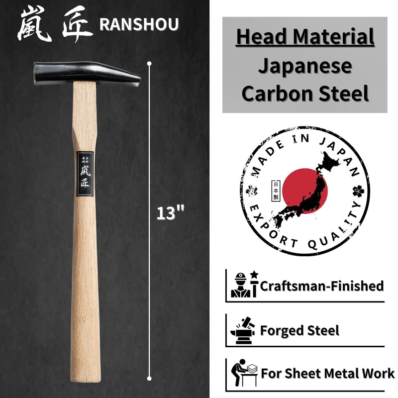 Sheet Metal Hammer 15 oz, Heavy Duty Forged Japanese Steel Head, Tinners Hammer Hand Tool for Setting, Riveting, Mechanic Purpose, Wood Handle, Made in JAPAN