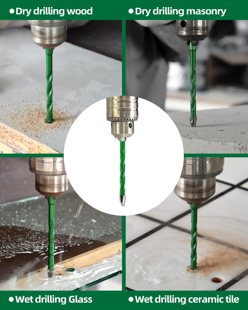 Masonry Drill Bit Set, 10pcs 1/4”-1/2” Carbide Eccentric Drill Bit Quick Change Shank for Ceramic Tile Wood Plastic Masonry Concrete Glass 6mm*4/8mm*2/10mm*2/12mm*2 10