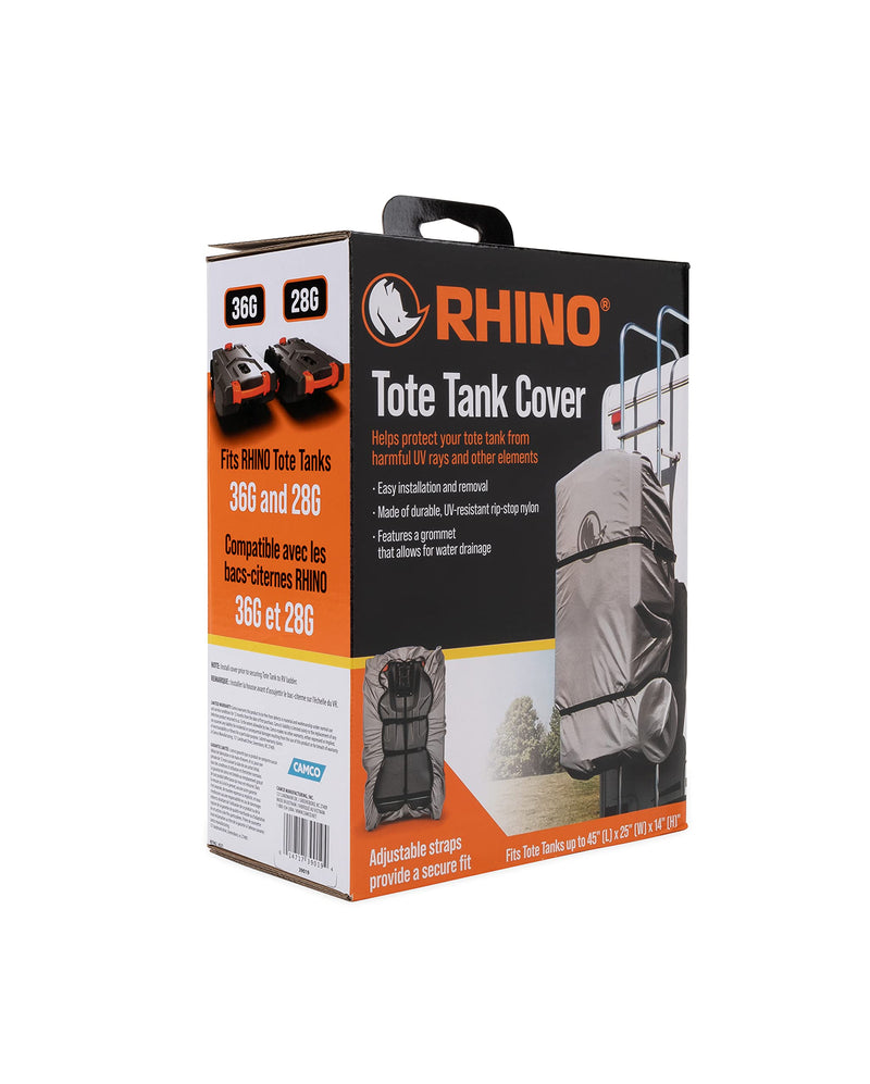 Camco Rhino RV Tote Tank Cover - Fits Tote Tanks Up to 45" (L) x 25" (W) x 14" (H) - Compatible w/28 & 36-Gallon Rhino Tote Tanks (39004 & 39006) - Gray, Nylon (39019) 28-36 Gallon
