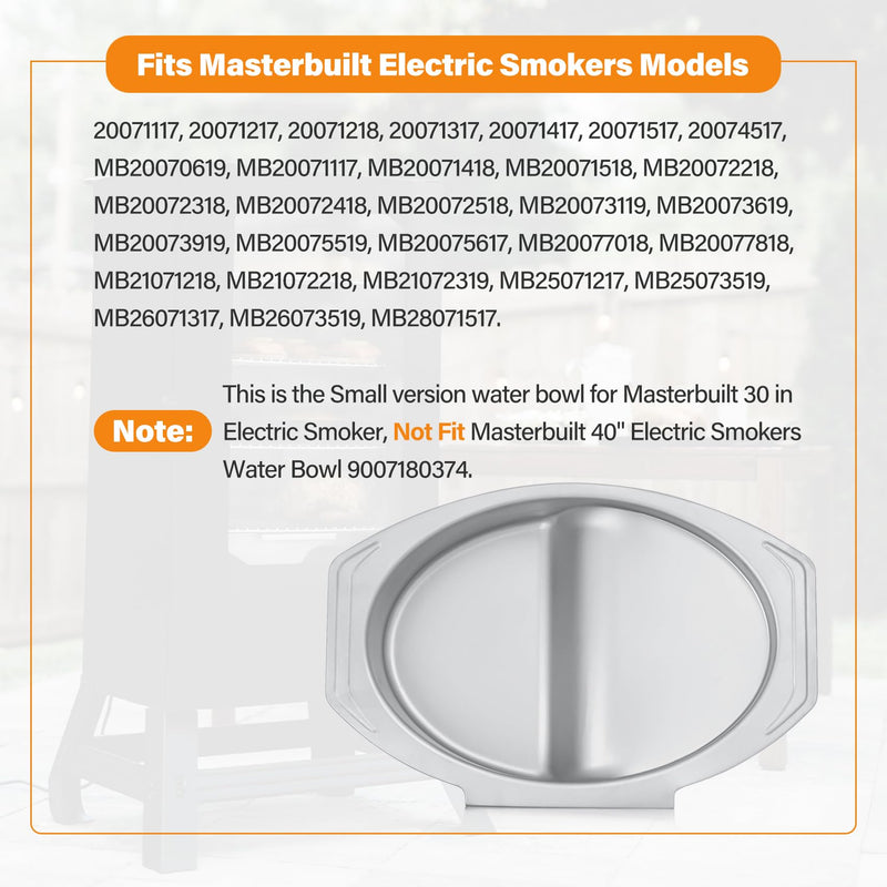 Small Water Bowl Replacement for Masterbuilt 30 inch Digital Electric Smoker, 9007170040 Water Pan Replacement Parts for 20071117, 20071217, 20071218, 20071317, 20071417, 20071517, 20074517 etc. Small Water Bowl for MB 30 in