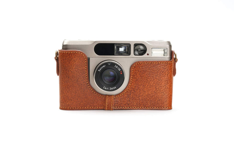 Contax T2 Case, BolinUS Handmade Genuine Real Leather Half Camera Case Bag Cover for Contax T2 Camera With Hand Strap (LavaBrown) LavaBrown