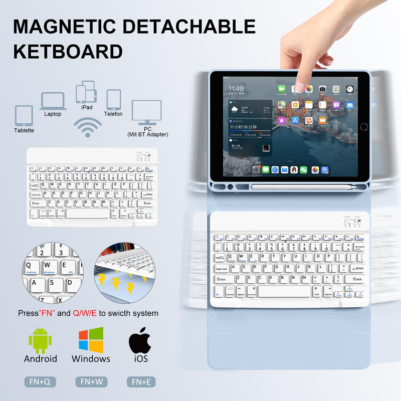 Keyboard Case for iPad 6th/5th Generation 9.7 inch 2018/2017, Blue | for iPad Air 2/1, iPad Pro 9.7, Built in Pencil Holder, Magnetic Detachable Wireless Keyboard, Slim Folio Protective Cover