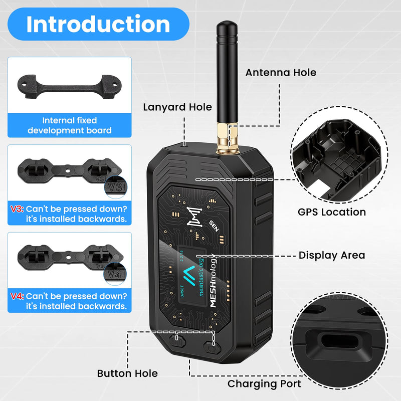 N35 Plus Case for LoRa ESP32 V3 V4 W12 Board Device Set - Capable of Holding Dev Board Antenna 3000mAh Battery GPS Module All-in OLED Screen Protection Shell with Type C Interface (Black) Black 1 x Case