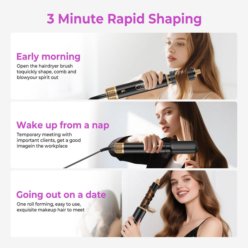 UMIGA Hairstyler 5 in 1 Hair Dryer Brush 1000W, LCD Air Brush Round Brush Hair Dryer, Curling Iron and Hair Straightener, 3 Temperature Settings for Volume, Straightening, Curling and Blowout Styling Black