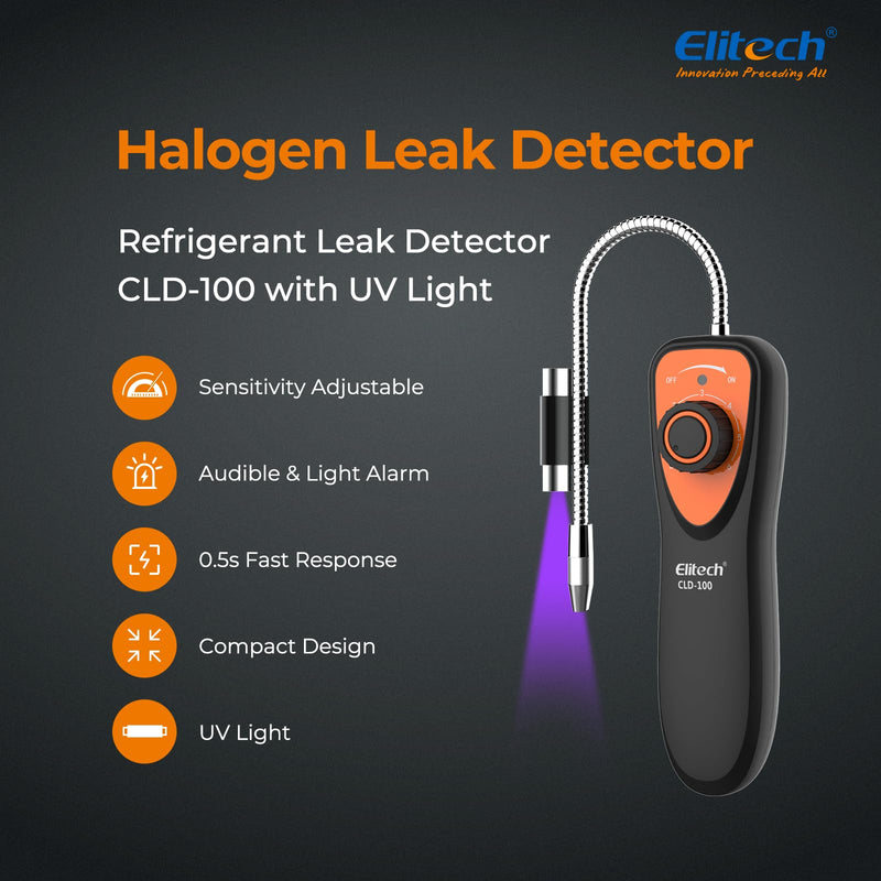Elitech Refrigerant Leak Detector, CLD-100 Freon Leak Detector Car HVAC Halogen Refrigerant Leak Detector CFCs HCFCs HFCs CLD-100-UV