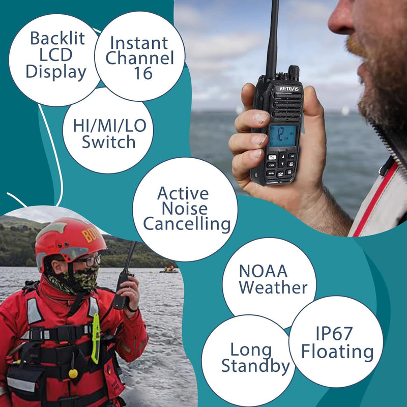 Retevis RM21 Floating Marine Radio, 1/3/5 W, IP67 VHF Radio Marine, Submersible, 1-Press AI Noise Reduction, 1800mAh, 88 Global Channels, NOAA, Boat Radio for Fishing Angler Sailling (1 Pack)