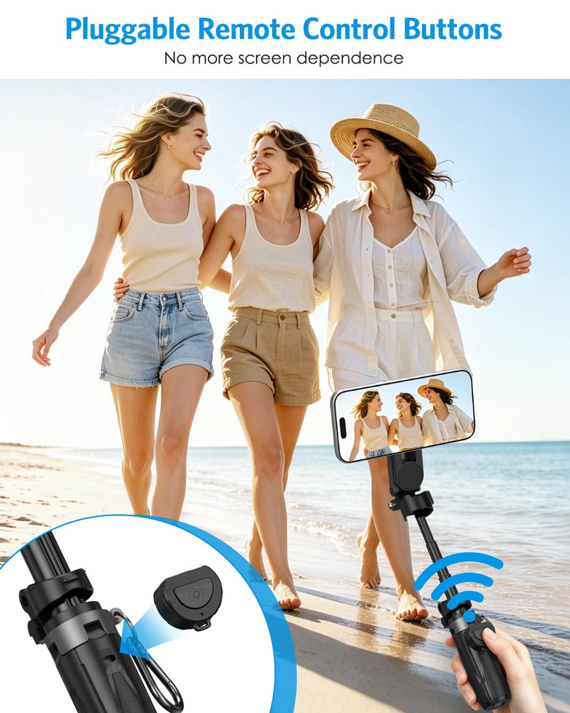 AMIR 5-in-1 Magnetic Selfie Stick with Remote for Cell Phone | 5-in-1 Magnetic Selfie Stick, Mini tripod, Camera Grip, Phone Stand, Stabilizer, 360 Rotation, Pocket Size, Extends 25in