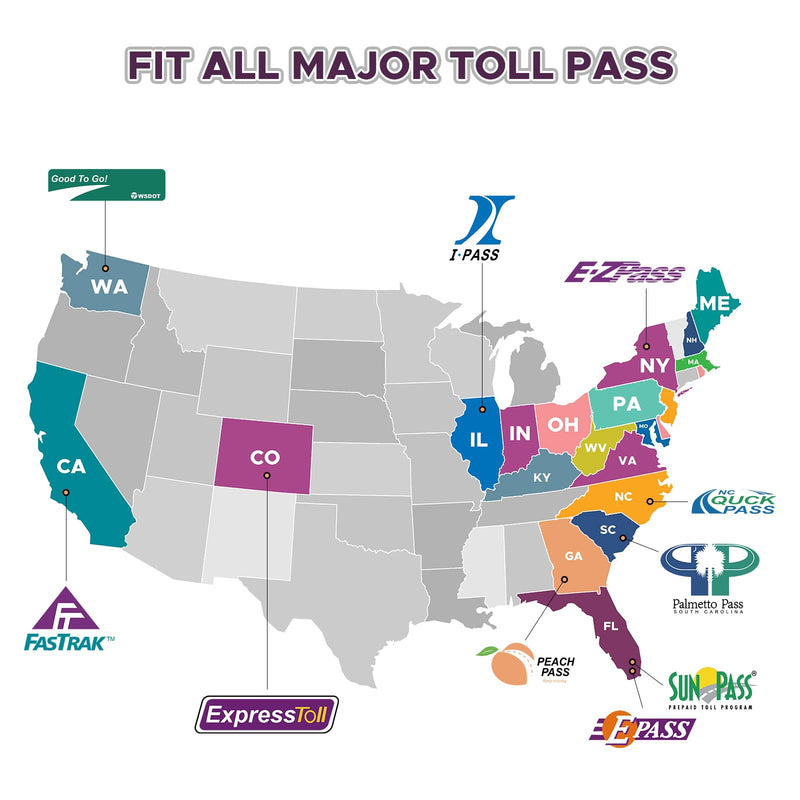 EZ Pass Holder for Windshield Fits All Major, Toll Pass Transponder Holder for Most US States, Ezpass Holder with Mounting Strips & Suction Cups
