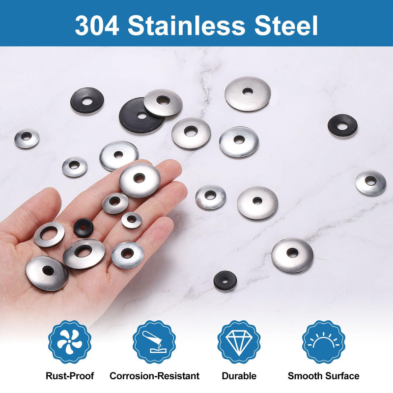 uxcell 200Pcs 3/8" x 1" Sealing Washers, 304 Stainless Steel EPDM Bonded Neoprene Rubber Washers for Screws Bolts, Silver&Black 3/8" x 1" 200