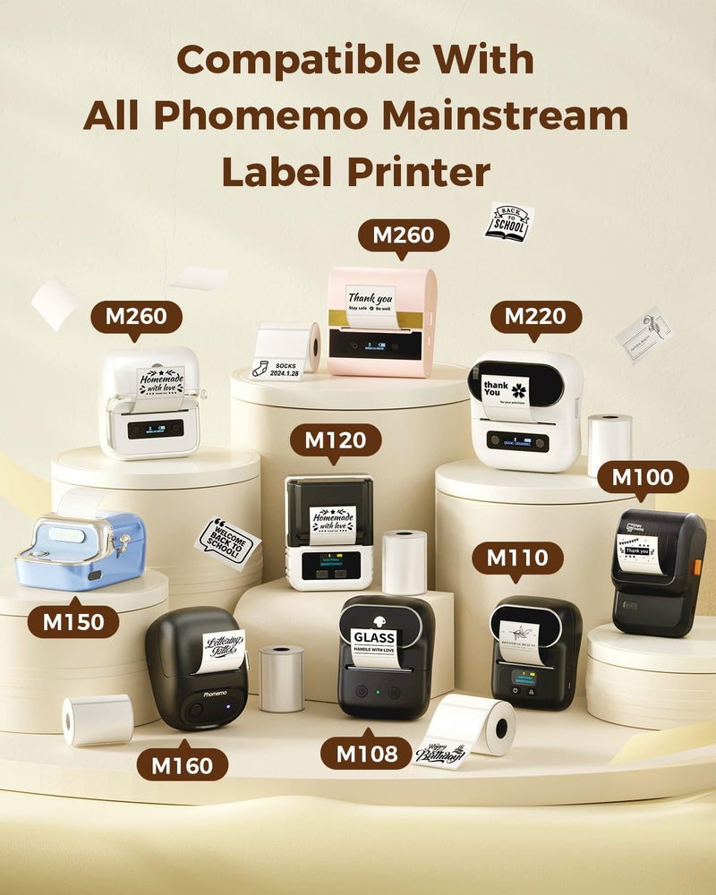 Phomemo Labels M110-1380 Pcs 1.57"x1.18" (40mm x 30mm) Thermal Labels- for M110/M220/M100/M221/M250/M260 Label Printer,for Barcode/Address/Mailing/Logo/Business/Home, Black On White 1.57"x 1.18" 6