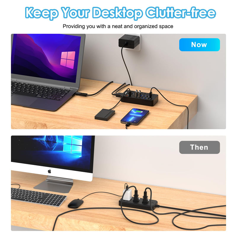 14-in-1 Powered USB Hub, USB Data Hub w LED Individual On/Off Switches for MacBook/PC/Steam Deck & External HDDs, 6 USB 3.0,3 USB 2.0,2 USB-A/C Charging,1 USB-C 3.0,1x PD 60W,1x Type-B for HDD Dock