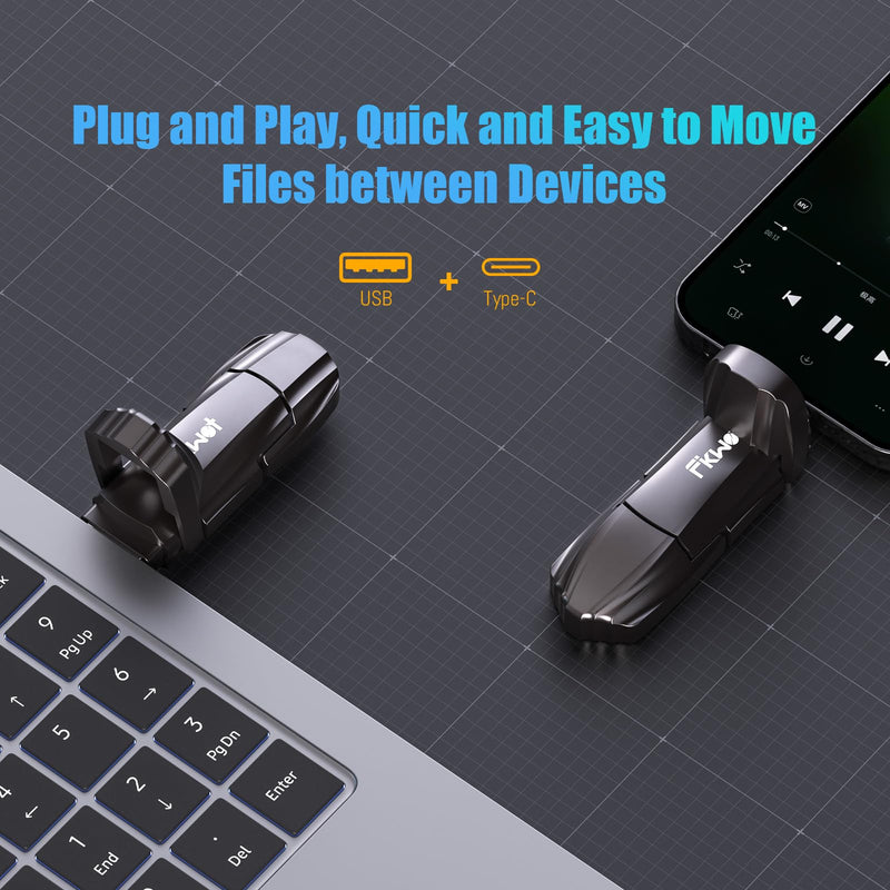 External SSD USB Flash Drive 256GB, Up to 550MB/s 2-in-1 Type C+ USB A USB3.2 Gen2 Solid State Thumb Drive SSD Stick for iPhone 15/16/Android/Windows/Mac/PC/Laptops FU386-550MB/s