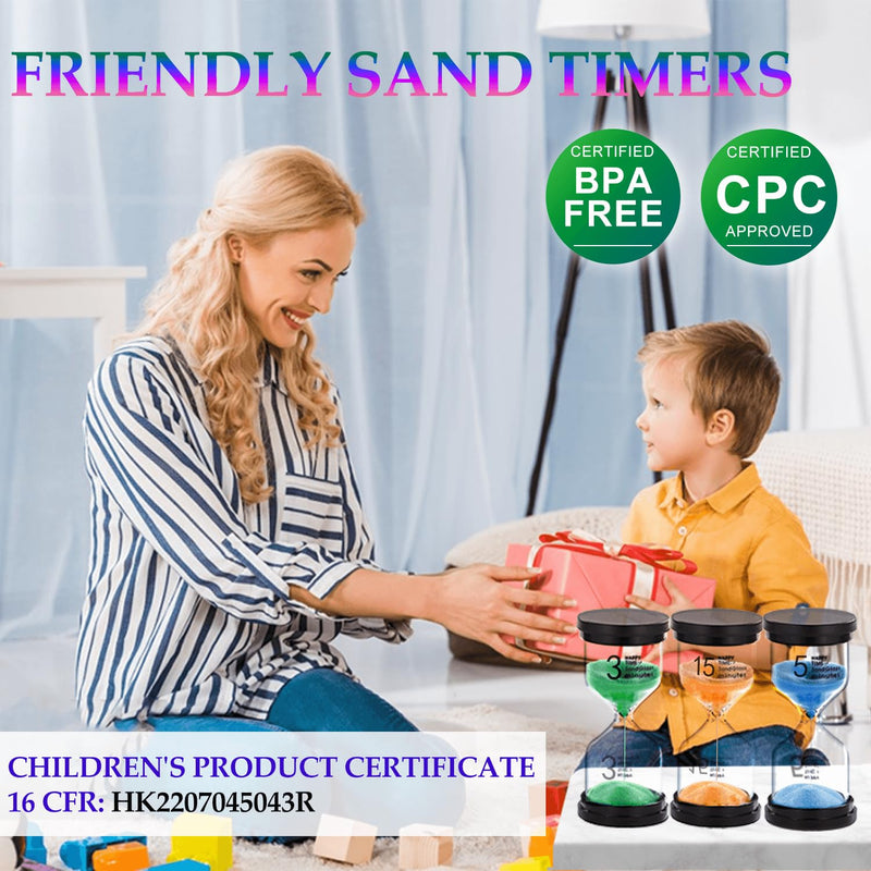 Hourglass Sand Timers 1/3/5/10/15/30 Minutes, Colorful Sand Clock for Kids, Mini Plastic Sand Watch for Games Classroom, Small Glass Sandglass Timer Set (Pack of 6) 1/3/5/10/15/30 min Blue/Purple/Orange/Green/Yellow/Red